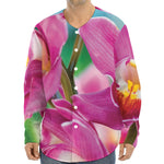 Pink Orchid Flower Print Long Sleeve Baseball Jersey