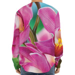Pink Orchid Flower Print Long Sleeve Baseball Jersey