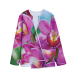 Pink Orchid Flower Print Long Sleeve Short Coat