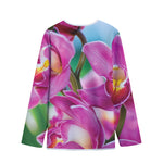 Pink Orchid Flower Print Long Sleeve Short Coat