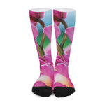 Pink Orchid Flower Print Long Socks