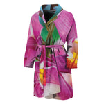 Pink Orchid Flower Print Men's Bathrobe