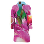 Pink Orchid Flower Print Men's Bathrobe