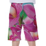 Pink Orchid Flower Print Men's Beach Shorts