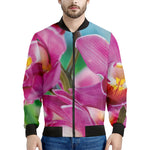 Pink Orchid Flower Print Men's Bomber Jacket