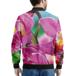 Pink Orchid Flower Print Men's Bomber Jacket