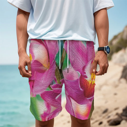 Pink Orchid Flower Print Men's Cargo Shorts