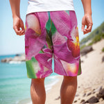 Pink Orchid Flower Print Men's Cargo Shorts