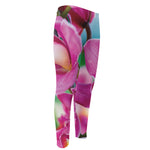 Pink Orchid Flower Print Men's Compression Pants