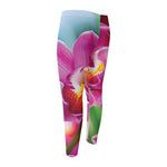 Pink Orchid Flower Print Men's Compression Pants