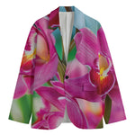 Pink Orchid Flower Print Men's Cotton Blazer
