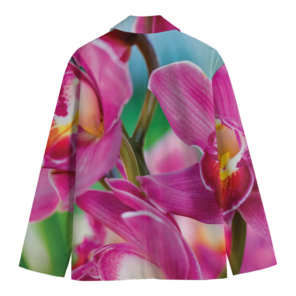 Pink Orchid Flower Print Men's Cotton Blazer
