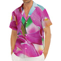 Pink Orchid Flower Print Men's Deep V-Neck Shirt