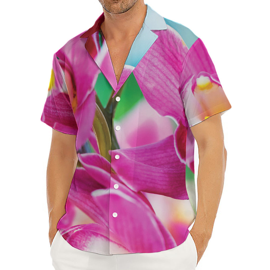 Pink Orchid Flower Print Men's Deep V-Neck Shirt