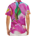 Pink Orchid Flower Print Men's Deep V-Neck Shirt