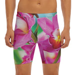 Pink Orchid Flower Print Men's Long Boxer Briefs