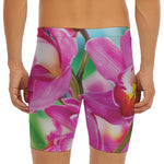 Pink Orchid Flower Print Men's Long Boxer Briefs