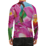 Pink Orchid Flower Print Men's Long Sleeve Rash Guard