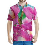 Pink Orchid Flower Print Men's Polo Shirt
