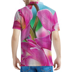 Pink Orchid Flower Print Men's Polo Shirt