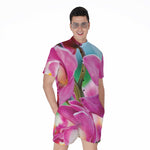 Pink Orchid Flower Print Men's Rompers