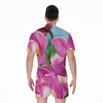 Pink Orchid Flower Print Men's Rompers