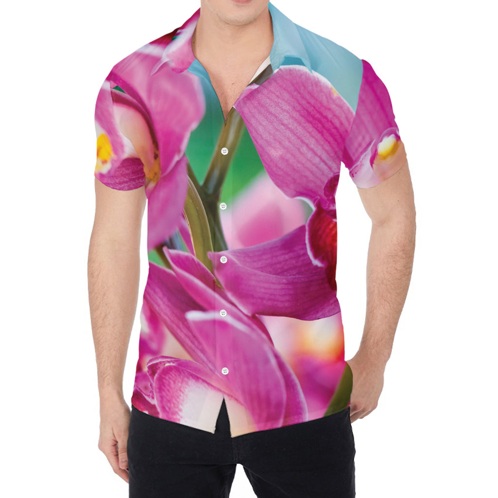 Pink Orchid Flower Print Men's Shirt