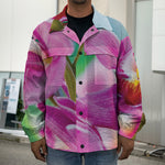 Pink Orchid Flower Print Men's Shirt Jacket