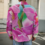 Pink Orchid Flower Print Men's Shirt Jacket