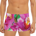Pink Orchid Flower Print Men's Short Boxer Briefs