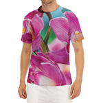 Pink Orchid Flower Print Men's Short Sleeve Rash Guard