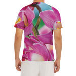 Pink Orchid Flower Print Men's Short Sleeve Rash Guard