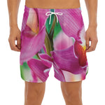 Pink Orchid Flower Print Men's Split Running Shorts