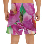 Pink Orchid Flower Print Men's Split Running Shorts