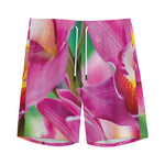 Pink Orchid Flower Print Men's Sports Shorts