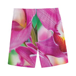 Pink Orchid Flower Print Men's Sports Shorts