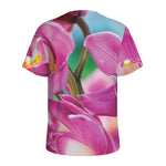 Pink Orchid Flower Print Men's Sports T-Shirt