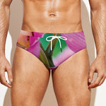 Pink Orchid Flower Print Men's Swim Briefs
