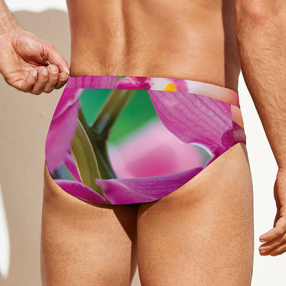 Pink Orchid Flower Print Men's Swim Briefs