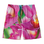Pink Orchid Flower Print Men's Swim Trunks