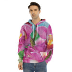 Pink Orchid Flower Print Men's Velvet Pullover Hoodie