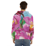 Pink Orchid Flower Print Men's Velvet Pullover Hoodie