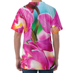 Pink Orchid Flower Print Men's Velvet T-Shirt