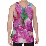Pink Orchid Flower Print Men's Velvet Tank Top