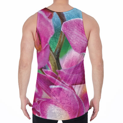 Pink Orchid Flower Print Men's Velvet Tank Top
