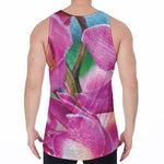 Pink Orchid Flower Print Men's Velvet Tank Top