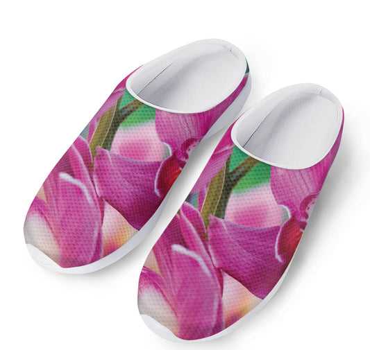 Pink Orchid Flower Print Mesh Casual Shoes