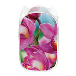 Pink Orchid Flower Print Mesh Laundry Hamper