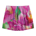 Pink Orchid Flower Print Mesh Shorts