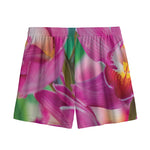 Pink Orchid Flower Print Mesh Shorts